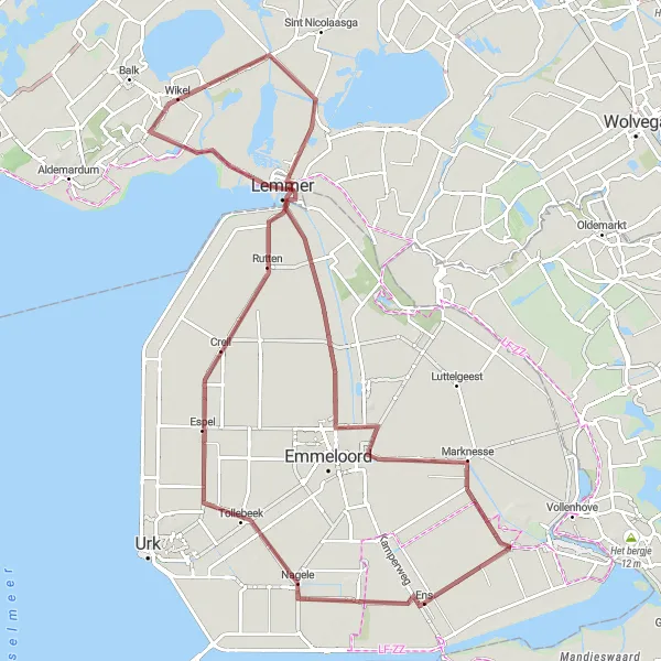 Map miniature of "Flevoland Gravel Adventure" cycling inspiration in Flevoland, Netherlands. Generated by Tarmacs.app cycling route planner