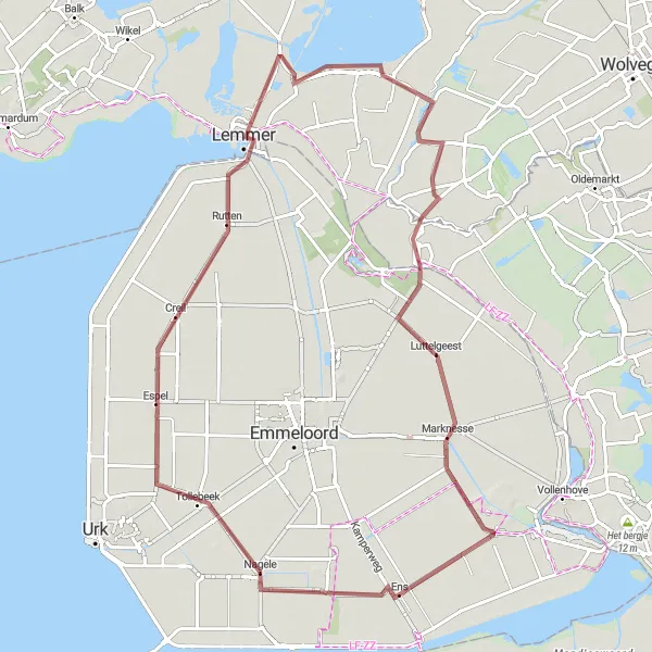 Miniatuurkaart van de fietsinspiratie "Gravelroute Tollebeek - Marknesse" in Flevoland, Netherlands. Gemaakt door de Tarmacs.app fietsrouteplanner