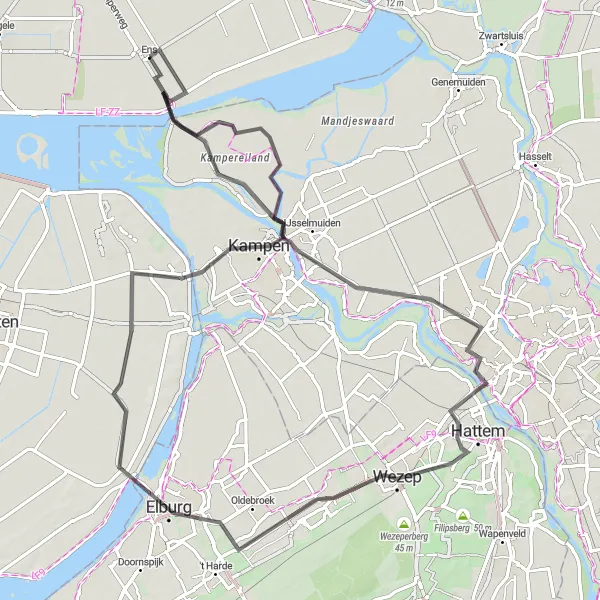 Miniatuurkaart van de fietsinspiratie "De Veluwse Belevingstocht vanuit Ens" in Flevoland, Netherlands. Gemaakt door de Tarmacs.app fietsrouteplanner