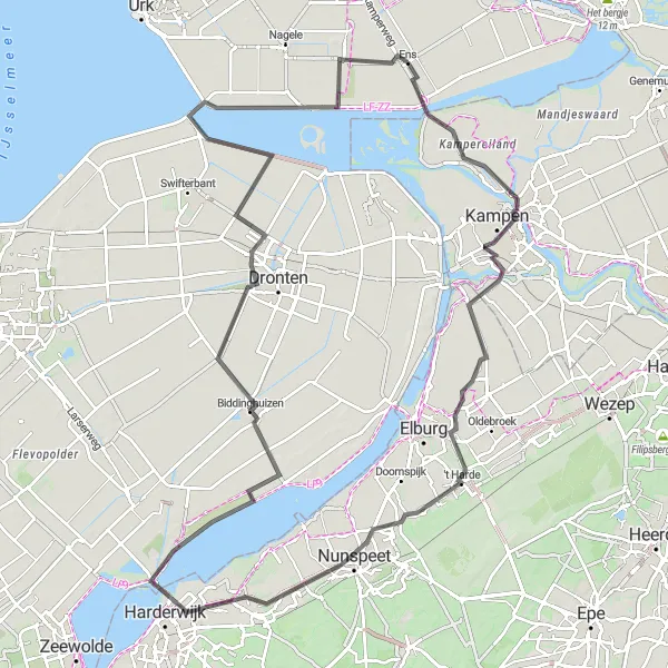 Map miniature of "Flevoland Scenic Loop" cycling inspiration in Flevoland, Netherlands. Generated by Tarmacs.app cycling route planner