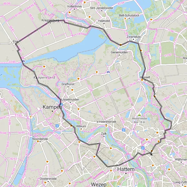 Miniatuurkaart van de fietsinspiratie "Rondje Kraggenburg - Hasselt" in Flevoland, Netherlands. Gemaakt door de Tarmacs.app fietsrouteplanner