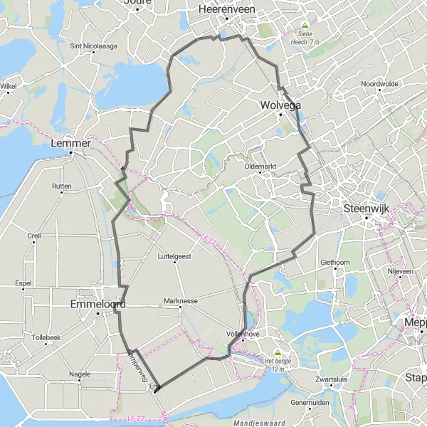 Miniatuurkaart van de fietsinspiratie "Wegroute door pittoreske plaatsen" in Flevoland, Netherlands. Gemaakt door de Tarmacs.app fietsrouteplanner