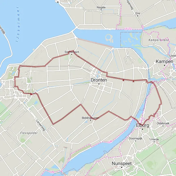 Map miniature of "Flevoland Gravel Adventure" cycling inspiration in Flevoland, Netherlands. Generated by Tarmacs.app cycling route planner