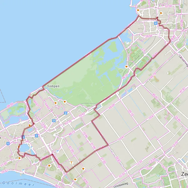 Map miniature of "Lelystad Gravel Expedition" cycling inspiration in Flevoland, Netherlands. Generated by Tarmacs.app cycling route planner