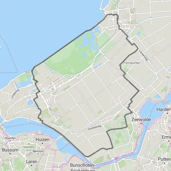 Map miniature of "Lelystad Scenic Road" cycling inspiration in Flevoland, Netherlands. Generated by Tarmacs.app cycling route planner