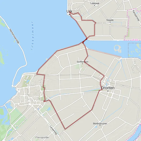 Map miniature of "The Gravel Route of Urk" cycling inspiration in Flevoland, Netherlands. Generated by Tarmacs.app cycling route planner