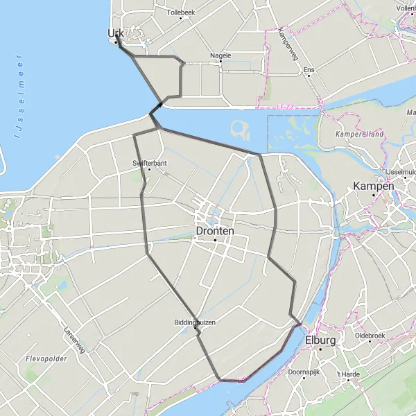 Miniatuurkaart van de fietsinspiratie "De Betoverende Polder Route" in Flevoland, Netherlands. Gemaakt door de Tarmacs.app fietsrouteplanner