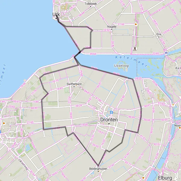 Miniatuurkaart van de fietsinspiratie "Verkenningstocht van Urk naar Biddinghuizen" in Flevoland, Netherlands. Gemaakt door de Tarmacs.app fietsrouteplanner