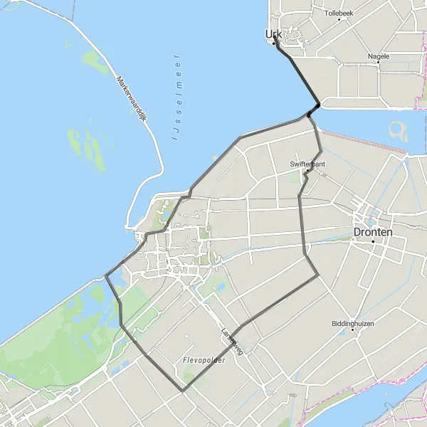 Map miniature of "The Flevopolder Loop" cycling inspiration in Flevoland, Netherlands. Generated by Tarmacs.app cycling route planner