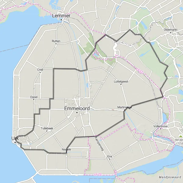 Map miniature of "Urk and Blokzijl" cycling inspiration in Flevoland, Netherlands. Generated by Tarmacs.app cycling route planner