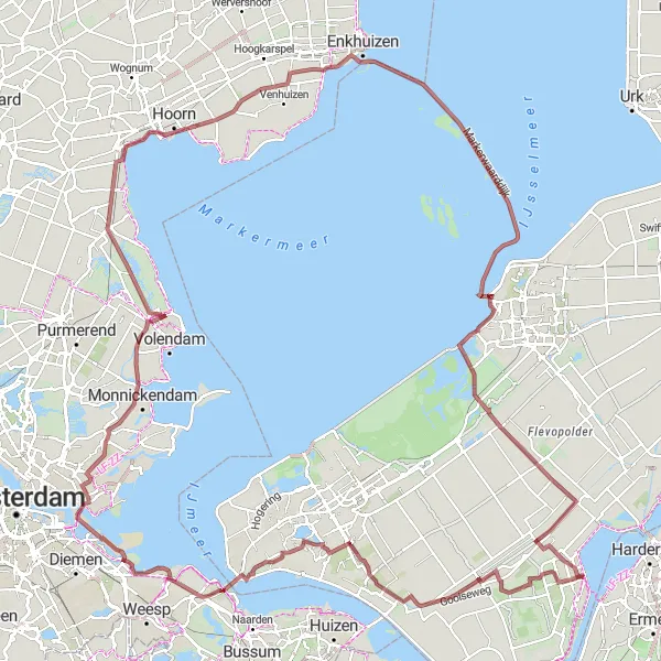 Miniatuurkaart van de fietsinspiratie "Historische en natuurlijke schatten van Noord-Holland" in Flevoland, Netherlands. Gemaakt door de Tarmacs.app fietsrouteplanner