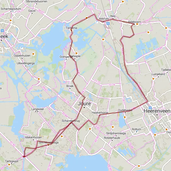 Map miniature of "Aldeboarn to Joure and Nes" cycling inspiration in Friesland (NL), Netherlands. Generated by Tarmacs.app cycling route planner