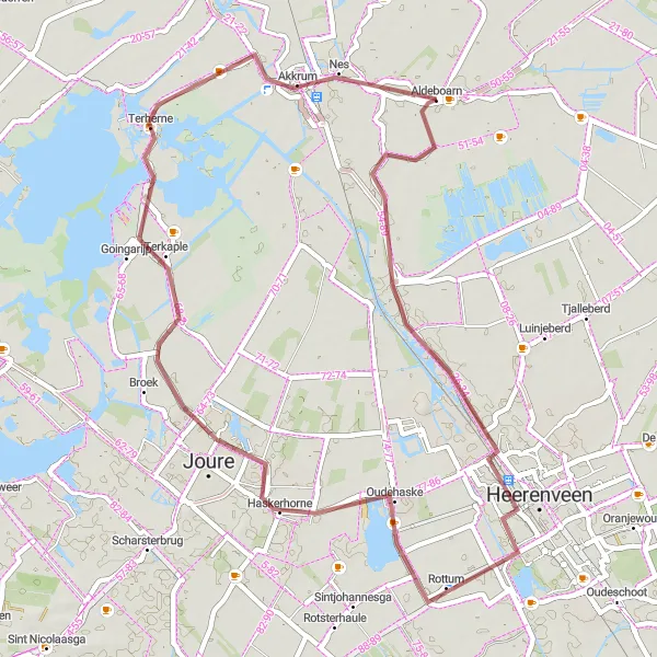 Map miniature of "Escape to Heerenveen, Haskerhorne and Nes" cycling inspiration in Friesland (NL), Netherlands. Generated by Tarmacs.app cycling route planner