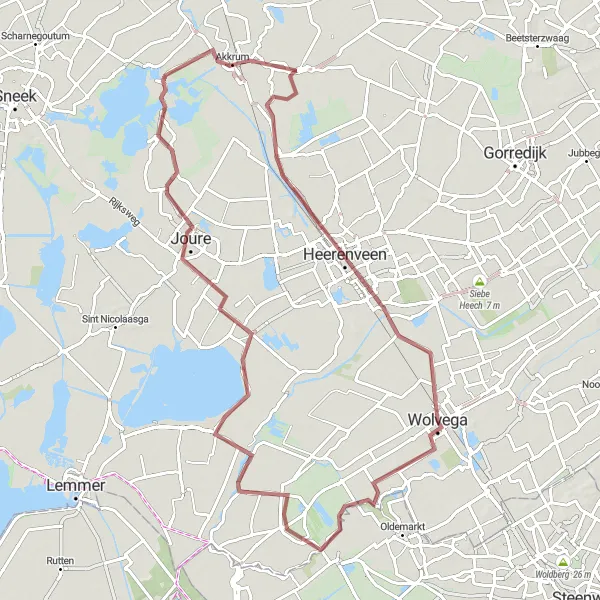 Miniatuurkaart van de fietsinspiratie "Gravelroute door Heerenveen en Wolvega" in Friesland (NL), Netherlands. Gemaakt door de Tarmacs.app fietsrouteplanner