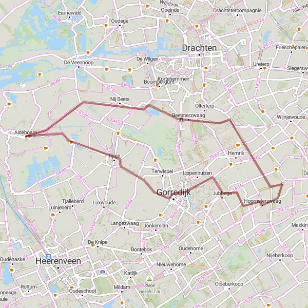 Map miniature of "Discover Beetsterzwaag, Hoornsterzwaag, Tijnje, and Aldeboarn" cycling inspiration in Friesland (NL), Netherlands. Generated by Tarmacs.app cycling route planner
