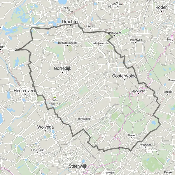 Miniatuurkaart van de fietsinspiratie "Historische Friese Dorpen Route" in Friesland (NL), Netherlands. Gemaakt door de Tarmacs.app fietsrouteplanner
