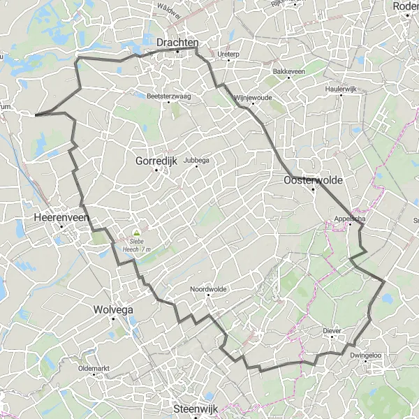 Map miniature of "Grand Friesland Road Cycling Adventure" cycling inspiration in Friesland (NL), Netherlands. Generated by Tarmacs.app cycling route planner