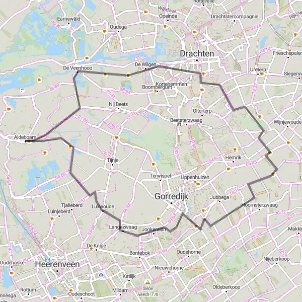 Map miniature of "Tour through De Veenhoop, Smalle Ee and more" cycling inspiration in Friesland (NL), Netherlands. Generated by Tarmacs.app cycling route planner