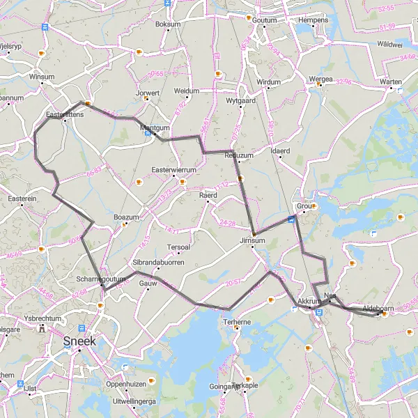 Miniatuurkaart van de fietsinspiratie "Wegroute via Sibrandabuorren en Jirnsum" in Friesland (NL), Netherlands. Gemaakt door de Tarmacs.app fietsrouteplanner