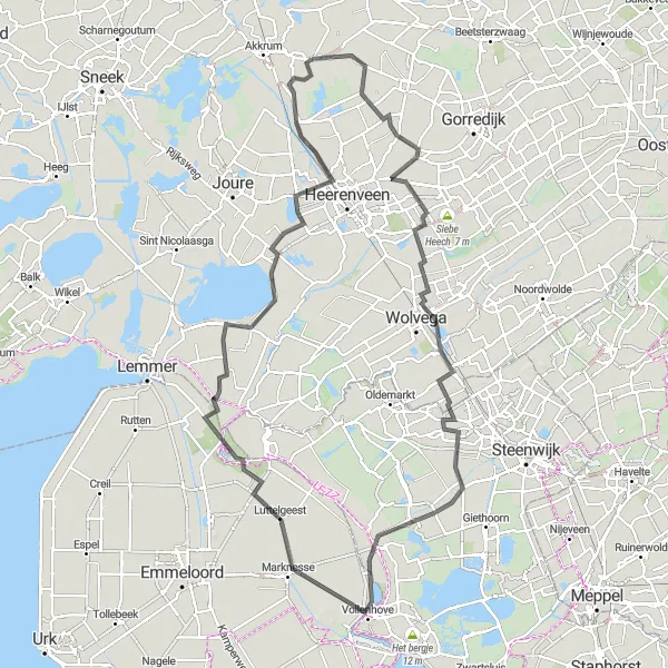 Map miniature of "Island Adventure" cycling inspiration in Friesland (NL), Netherlands. Generated by Tarmacs.app cycling route planner