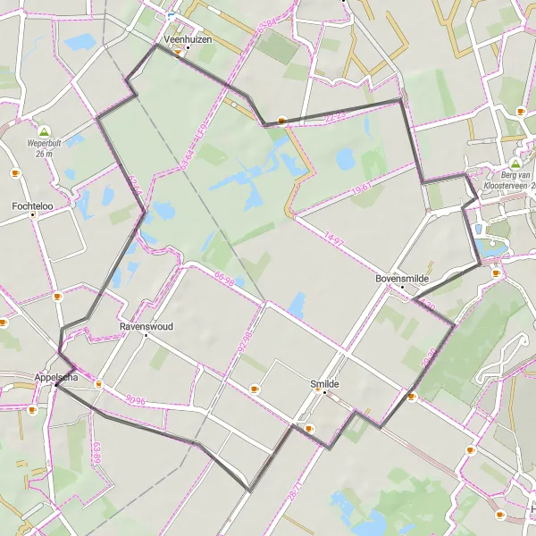 Miniatuurkaart van de fietsinspiratie "Veenhuizen en Bovensmilde Route" in Friesland (NL), Netherlands. Gemaakt door de Tarmacs.app fietsrouteplanner