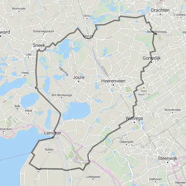 Miniatuurkaart van de fietsinspiratie "Langs Natuurgebieden en Dorpen naar Kortehemmen" in Friesland (NL), Netherlands. Gemaakt door de Tarmacs.app fietsrouteplanner