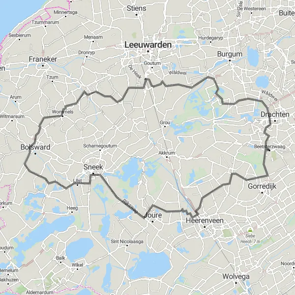 Miniatuurkaart van de fietsinspiratie "Wegrit naar Bolsward en Warten" in Friesland (NL), Netherlands. Gemaakt door de Tarmacs.app fietsrouteplanner