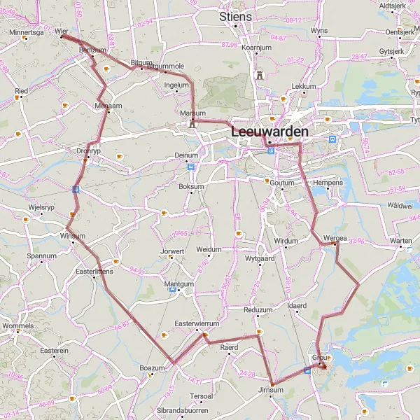 Miniatuurkaart van de fietsinspiratie "Avontuurlijke graveltocht naar Menaam" in Friesland (NL), Netherlands. Gemaakt door de Tarmacs.app fietsrouteplanner