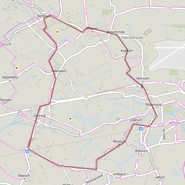 Miniatuurkaart van de fietsinspiratie "Gravel Route Deinum-Dronryp-Berltsum" in Friesland (NL), Netherlands. Gemaakt door de Tarmacs.app fietsrouteplanner