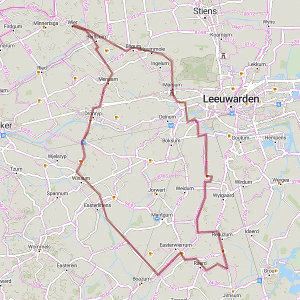 Miniatuurkaart van de fietsinspiratie "Gravel Route Marsum-Wiuwert-Dronryp-Berltsum" in Friesland (NL), Netherlands. Gemaakt door de Tarmacs.app fietsrouteplanner
