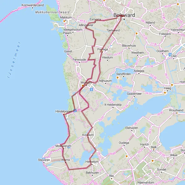 Map miniature of "Gravel Adventure: Exploring the Friesland Coastline" cycling inspiration in Friesland (NL), Netherlands. Generated by Tarmacs.app cycling route planner