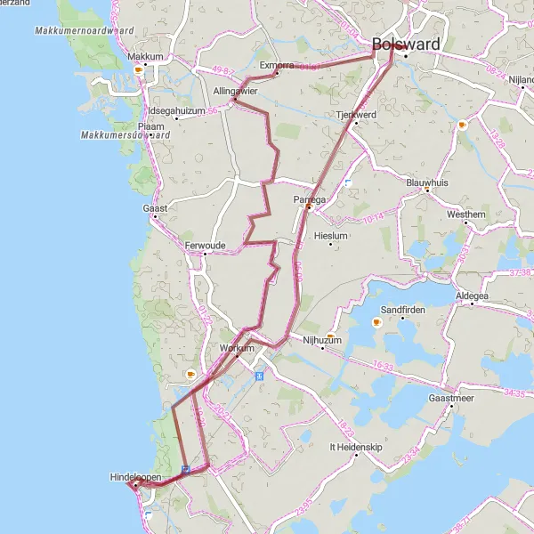 Miniatuurkaart van de fietsinspiratie "Gravel Route Bolsward - Bolsward via Exmorra, De Begine Smidte, Passage Elfstedentocht, Workum, Parrega" in Friesland (NL), Netherlands. Gemaakt door de Tarmacs.app fietsrouteplanner