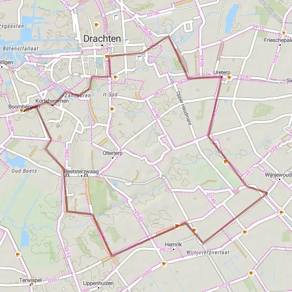 Miniatuurkaart van de fietsinspiratie "Gravelroute Drachten en Wijnjewoude" in Friesland (NL), Netherlands. Gemaakt door de Tarmacs.app fietsrouteplanner