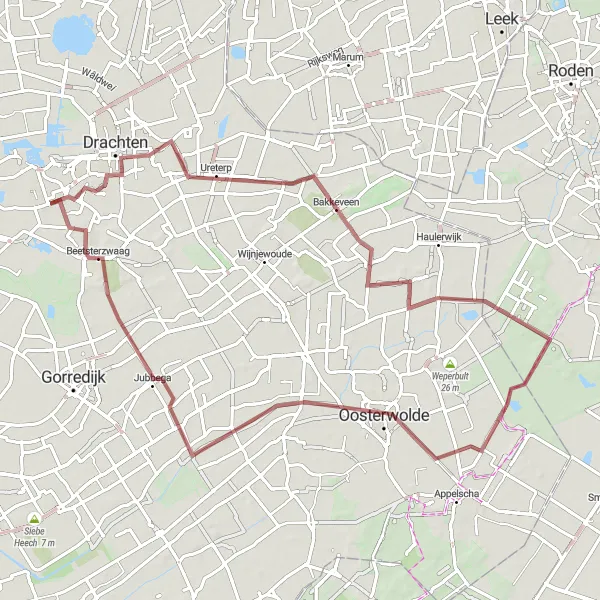 Map miniature of "Gravel Adventure to Bakkeveen" cycling inspiration in Friesland (NL), Netherlands. Generated by Tarmacs.app cycling route planner