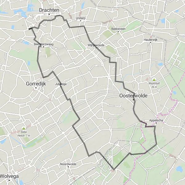 Map miniature of "Wijnjewoude and Beetsterzwaag Loop" cycling inspiration in Friesland (NL), Netherlands. Generated by Tarmacs.app cycling route planner