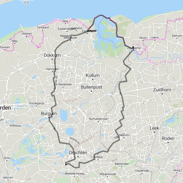 Miniatuurkaart van de fietsinspiratie "Wegroute Lauwersoog en Noordwijk" in Friesland (NL), Netherlands. Gemaakt door de Tarmacs.app fietsrouteplanner