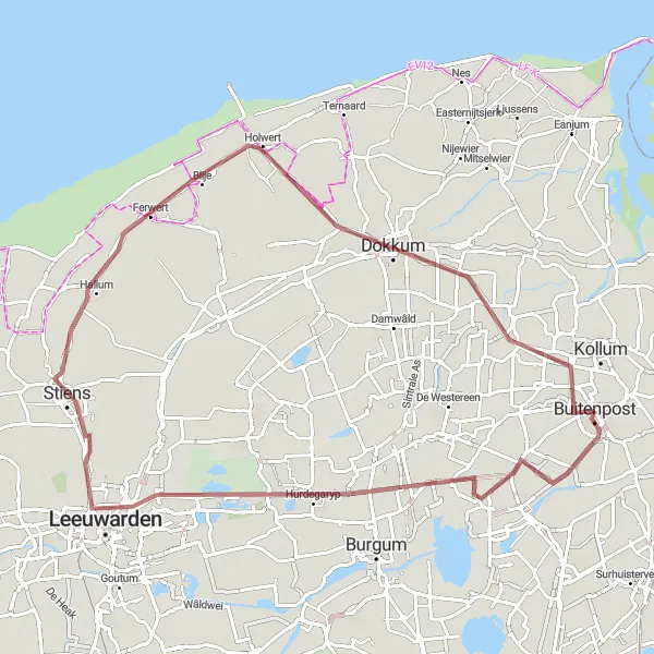 Map miniature of "Twijzel and Dokkum Gravel Adventure" cycling inspiration in Friesland (NL), Netherlands. Generated by Tarmacs.app cycling route planner