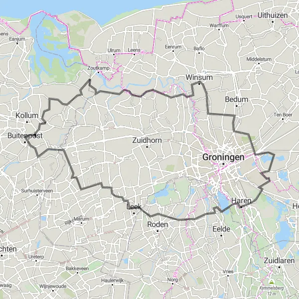 Map miniature of "Kollumerpomp Epic Adventure" cycling inspiration in Friesland (NL), Netherlands. Generated by Tarmacs.app cycling route planner