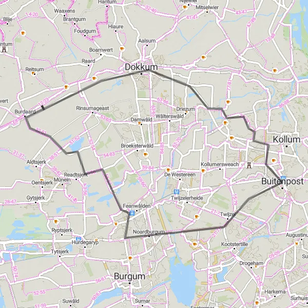 Map miniature of "Discover Feanwâlden and Dokkum" cycling inspiration in Friesland (NL), Netherlands. Generated by Tarmacs.app cycling route planner