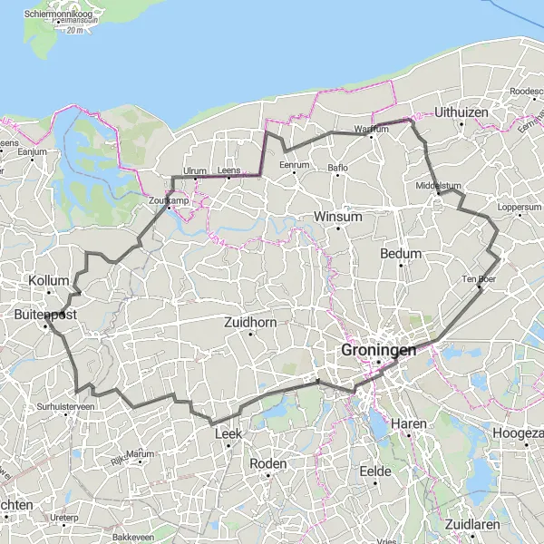 Map miniature of "Buitenpost to Groningen Adventure" cycling inspiration in Friesland (NL), Netherlands. Generated by Tarmacs.app cycling route planner