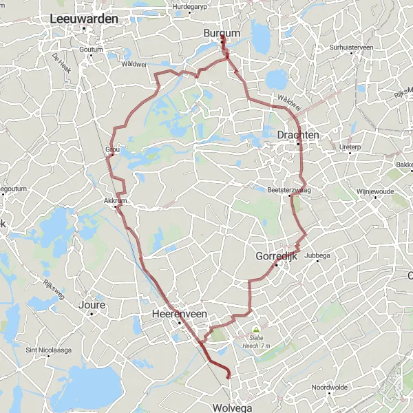 Miniatuurkaart van de fietsinspiratie "Avontuurlijke graveltocht door Friesland" in Friesland (NL), Netherlands. Gemaakt door de Tarmacs.app fietsrouteplanner