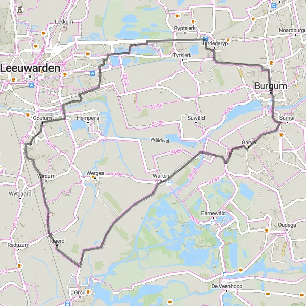 Map miniature of "Hidden Gems of Idaerd" cycling inspiration in Friesland (NL), Netherlands. Generated by Tarmacs.app cycling route planner