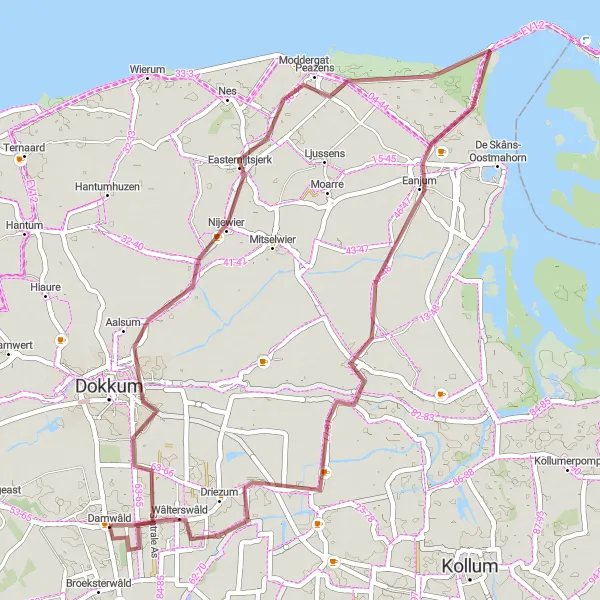 Map miniature of "Nijewier to Damwâld" cycling inspiration in Friesland (NL), Netherlands. Generated by Tarmacs.app cycling route planner