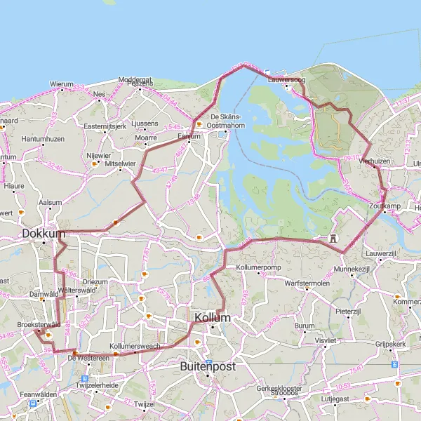 Map miniature of "Scenic Gravel Cycling through Lauwersoog and Eanjum" cycling inspiration in Friesland (NL), Netherlands. Generated by Tarmacs.app cycling route planner