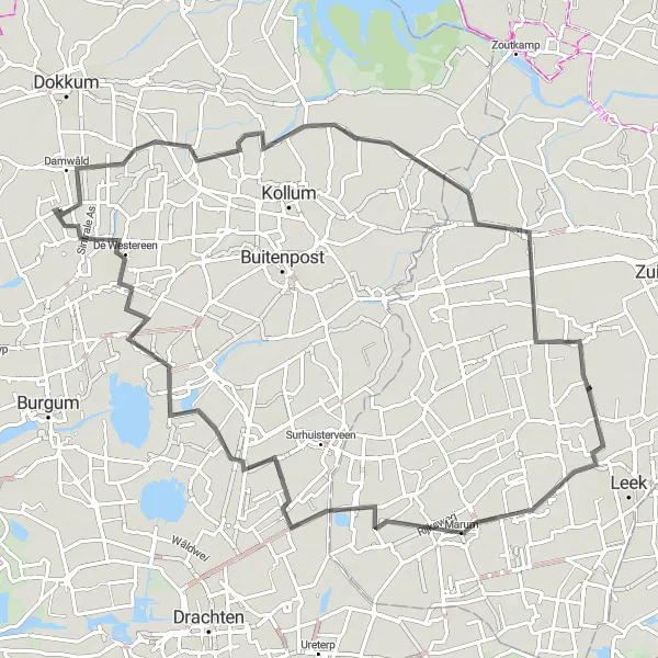 Map miniature of "Grijpskerk and De Westereen" cycling inspiration in Friesland (NL), Netherlands. Generated by Tarmacs.app cycling route planner