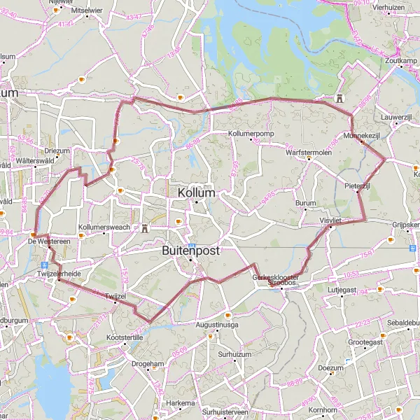 Map miniature of "The Secrets of Friesland" cycling inspiration in Friesland (NL), Netherlands. Generated by Tarmacs.app cycling route planner