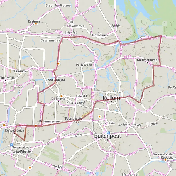 Map miniature of "The Gravel Adventure" cycling inspiration in Friesland (NL), Netherlands. Generated by Tarmacs.app cycling route planner