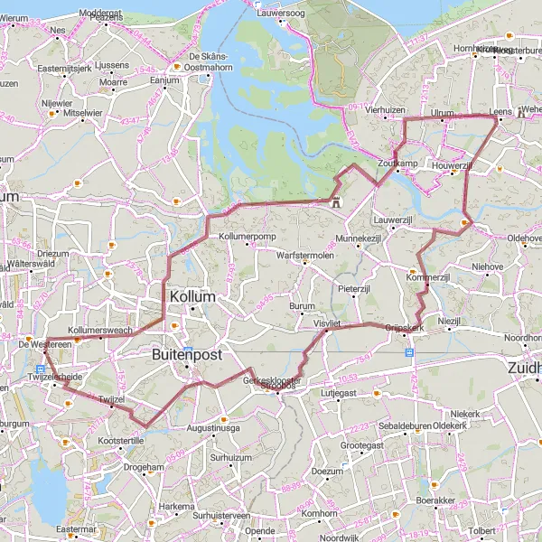 Map miniature of "Groningen Countryside Gravel Ride" cycling inspiration in Friesland (NL), Netherlands. Generated by Tarmacs.app cycling route planner
