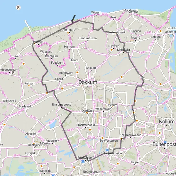 Miniatuurkaart van de fietsinspiratie "Feanwâlden naar Twijzelerheide" in Friesland (NL), Netherlands. Gemaakt door de Tarmacs.app fietsrouteplanner