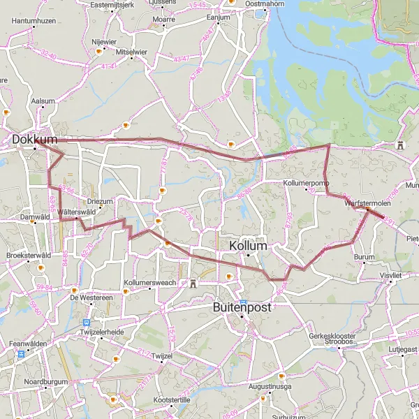 Map miniature of "Relaxing Gravel Ride around Driezum" cycling inspiration in Friesland (NL), Netherlands. Generated by Tarmacs.app cycling route planner